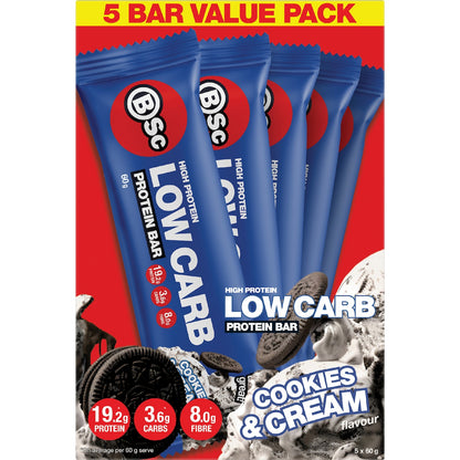 Bsc High Protein Low Carb Bar Cookies & Cream 60g X 5 Pack