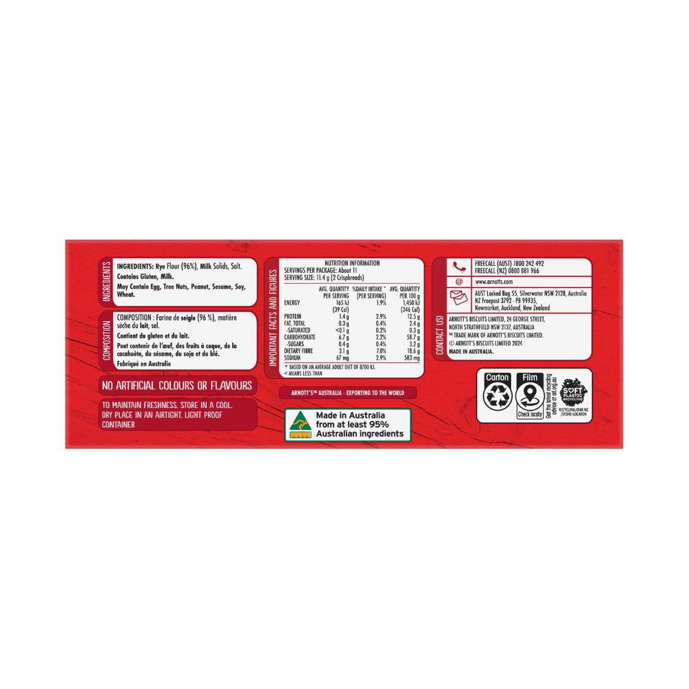 Arnott's Cruskits Crispbread Rye - 125g