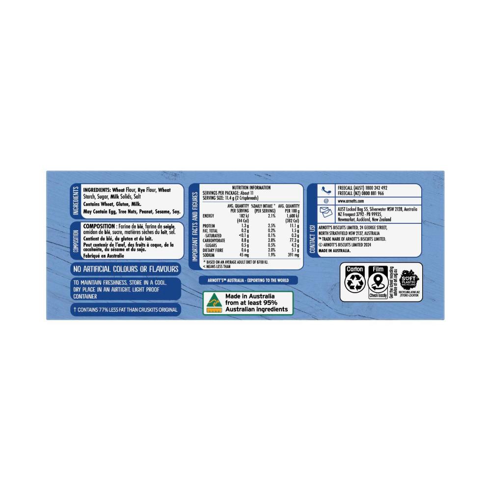 Arnott's Cruskits Crispbread Light Crisp 97% Fat Free - 125g