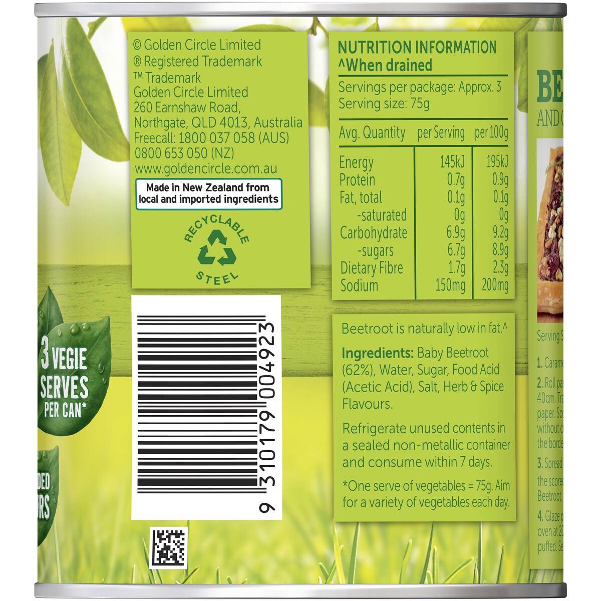 Golden Circle Canned Vegetables Baby Beetroot Cans 450g
