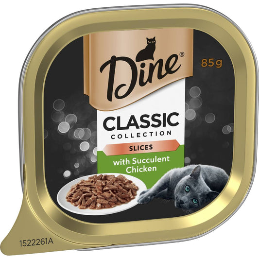 Dine Adult Wet Cat Food Slices With Succulent Chicken Trays 85g