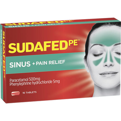 Sudafed Pe Sinus & Pain Relief Tablets 16 Pack
