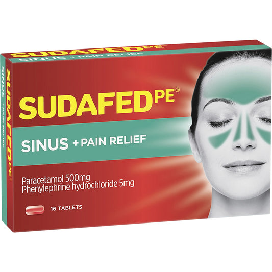 Sudafed Pe Sinus & Pain Relief Tablets 16 Pack