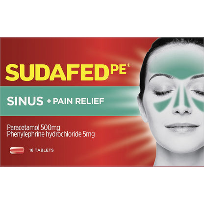 Sudafed Pe Sinus & Pain Relief Tablets 16 Pack