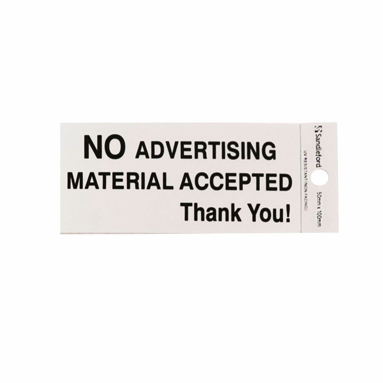 Sandleford No Advertising Silver Self Adhesive Sign - 100 x 50mm