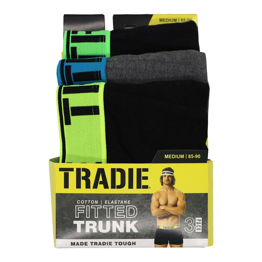 Tradie Cotton Elastane Mens Trunk Medium Assorted - 3 Pack