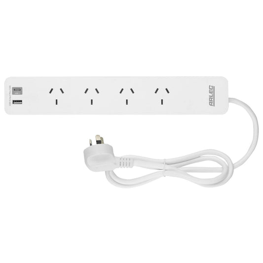 Arlec Powerboard with USB Chargers - 4 Outlet - 290mm - White