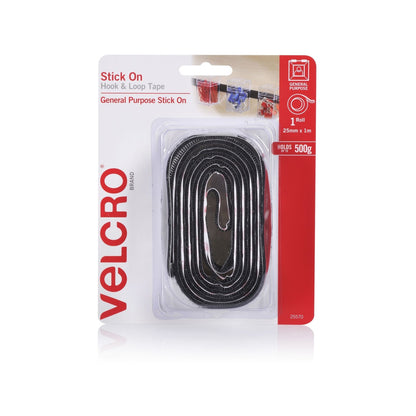 Velcro Brand Black Hook and Loop Tape - 25mm x 1m