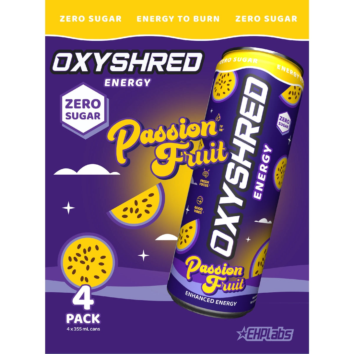 Oxyshred Energy Drink Passionfruit Cans 355ml X 4 Pack