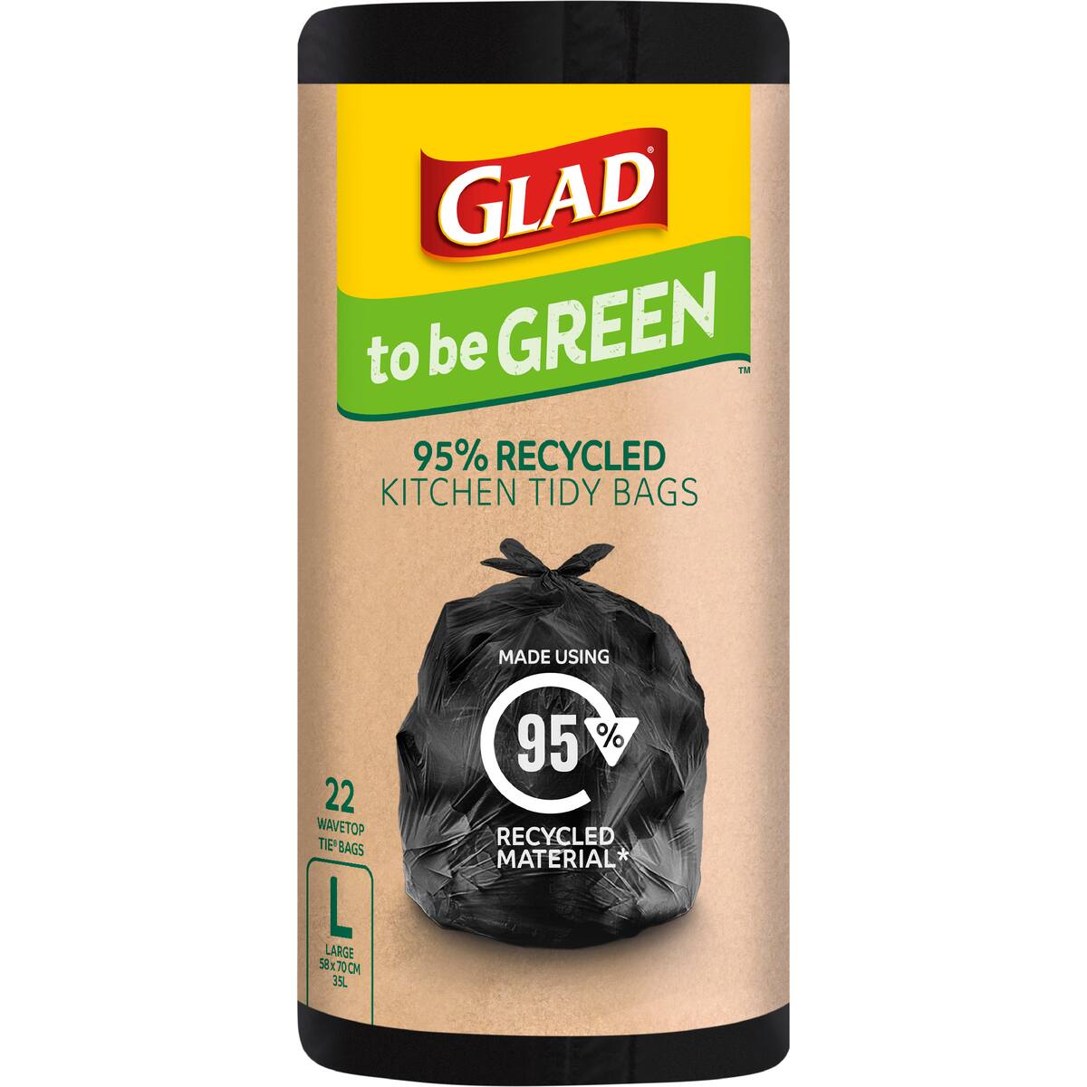 Glad 95% Recycled Kitchen Tidy Bags Large 22 Pack