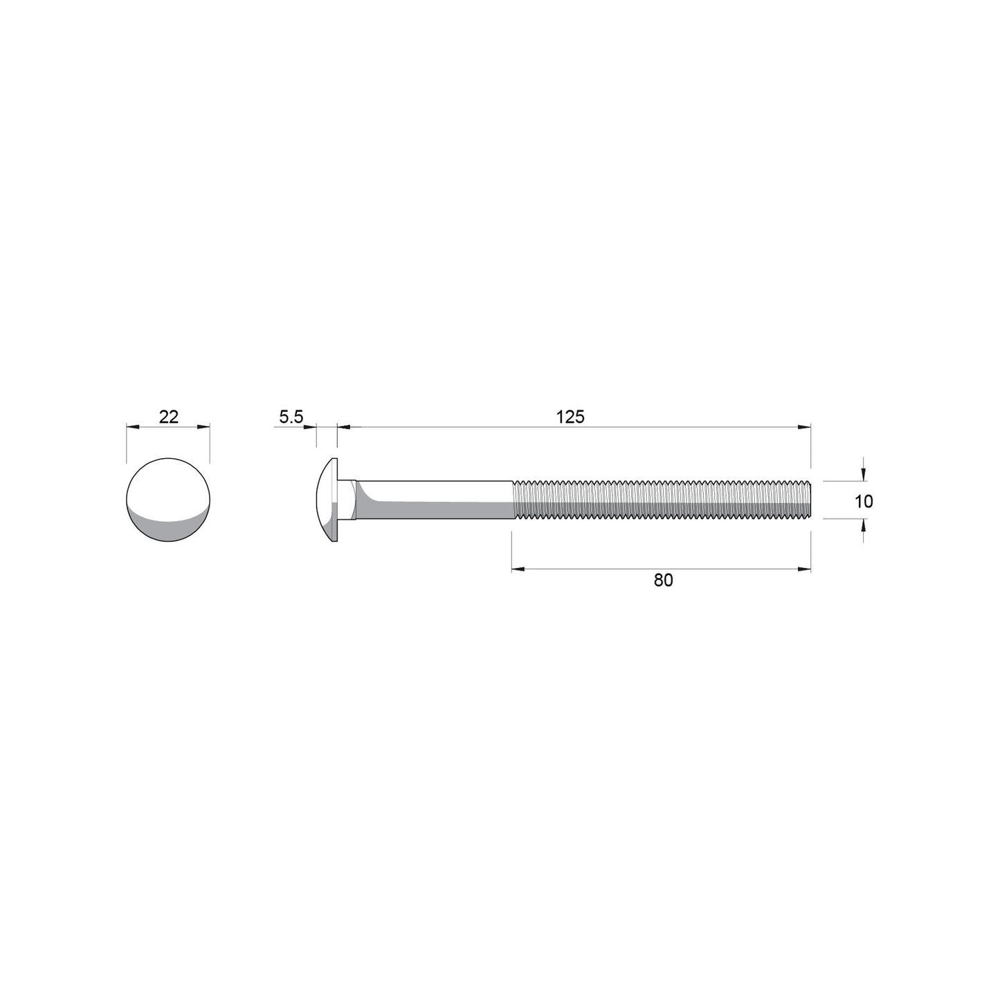Zenith M10 Cup Head Bolts and Nuts - 125mm - 25 Pack