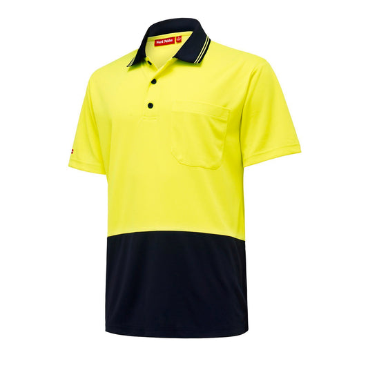 Hard Yakka Hi Vis Short Sleeve Polo - M - Yellow/Navy