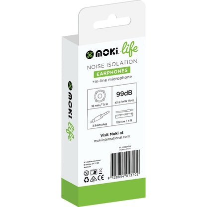 Moki Life Noise Isolation Earphones & In Line Microphone Each