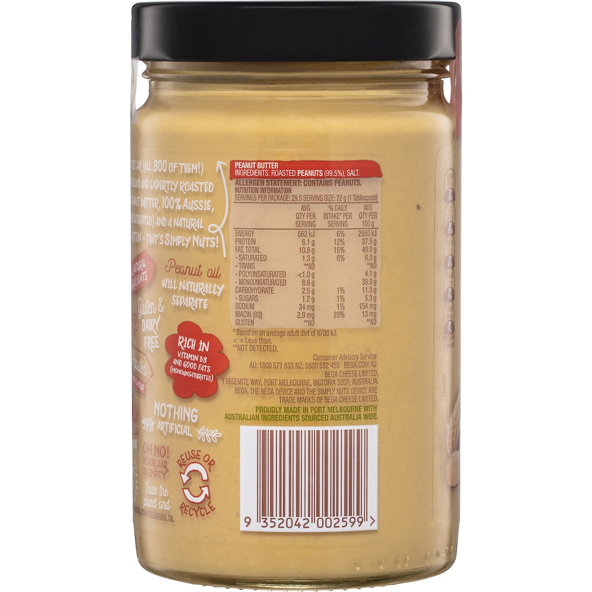 Bega Simply Nuts Crunchy Natural Peanut Butter 650g