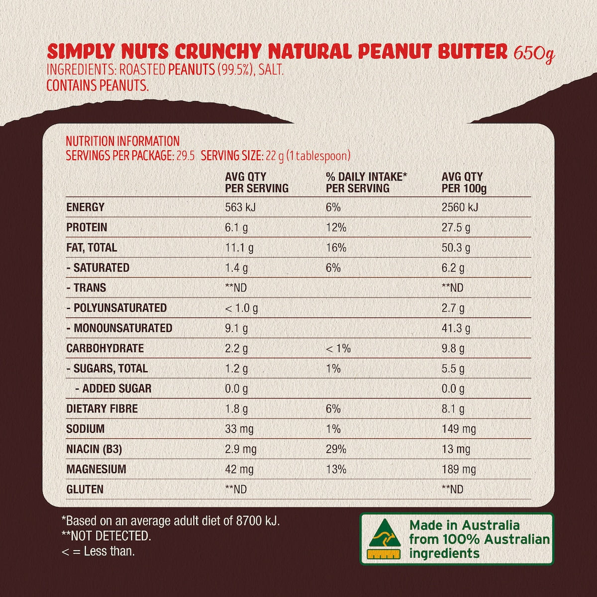Bega Simply Nuts Crunchy Natural Peanut Butter 650g