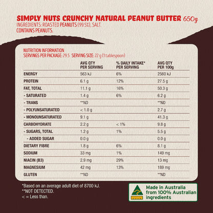 Bega Simply Nuts Crunchy Natural Peanut Butter 650g
