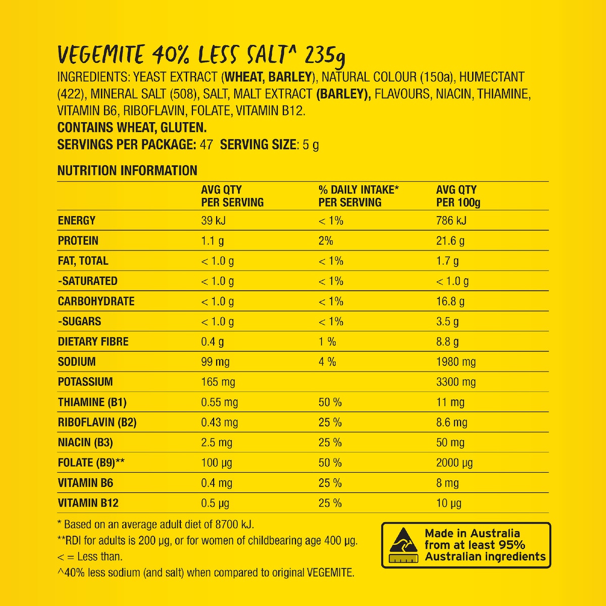Vegemite 40% Less Salt 235g