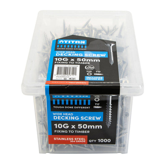 Titan Wide Head Decking Screw - 10g x 50mm - Stainless Steel 304 - 1000 Pack