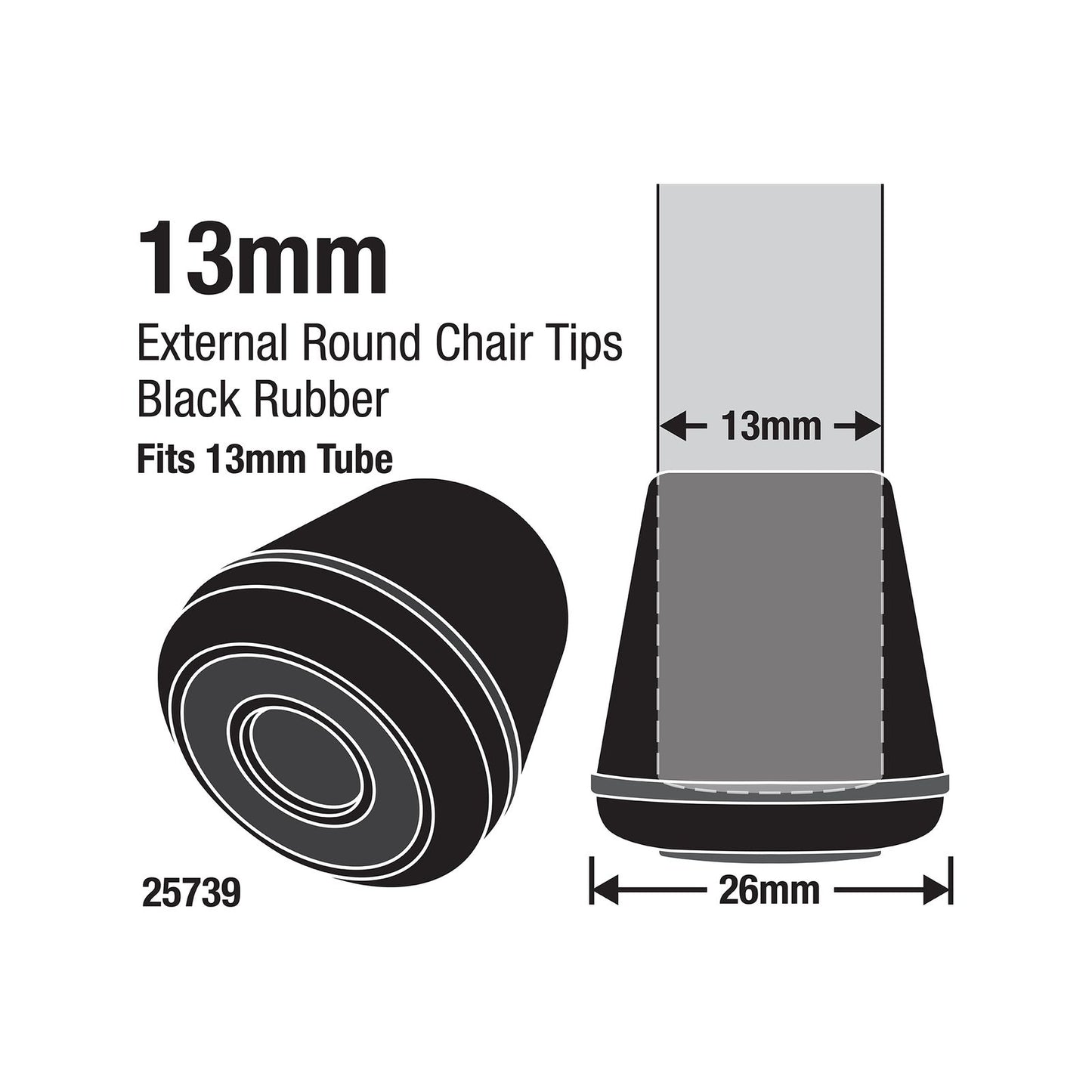 Surface Gard Black Round Rubber Chair Tips - 13mm - 4 Pack