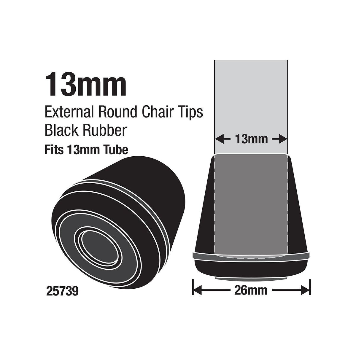 Surface Gard Black Round Rubber Chair Tips 13mm 4 Pack