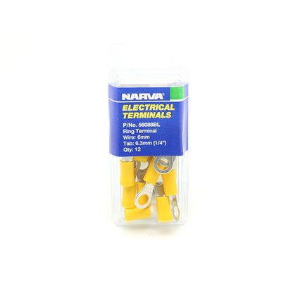 Narva Yellow Flared Vinyl Insulated Ring Terminal - 6.3mm - 20 Pack
