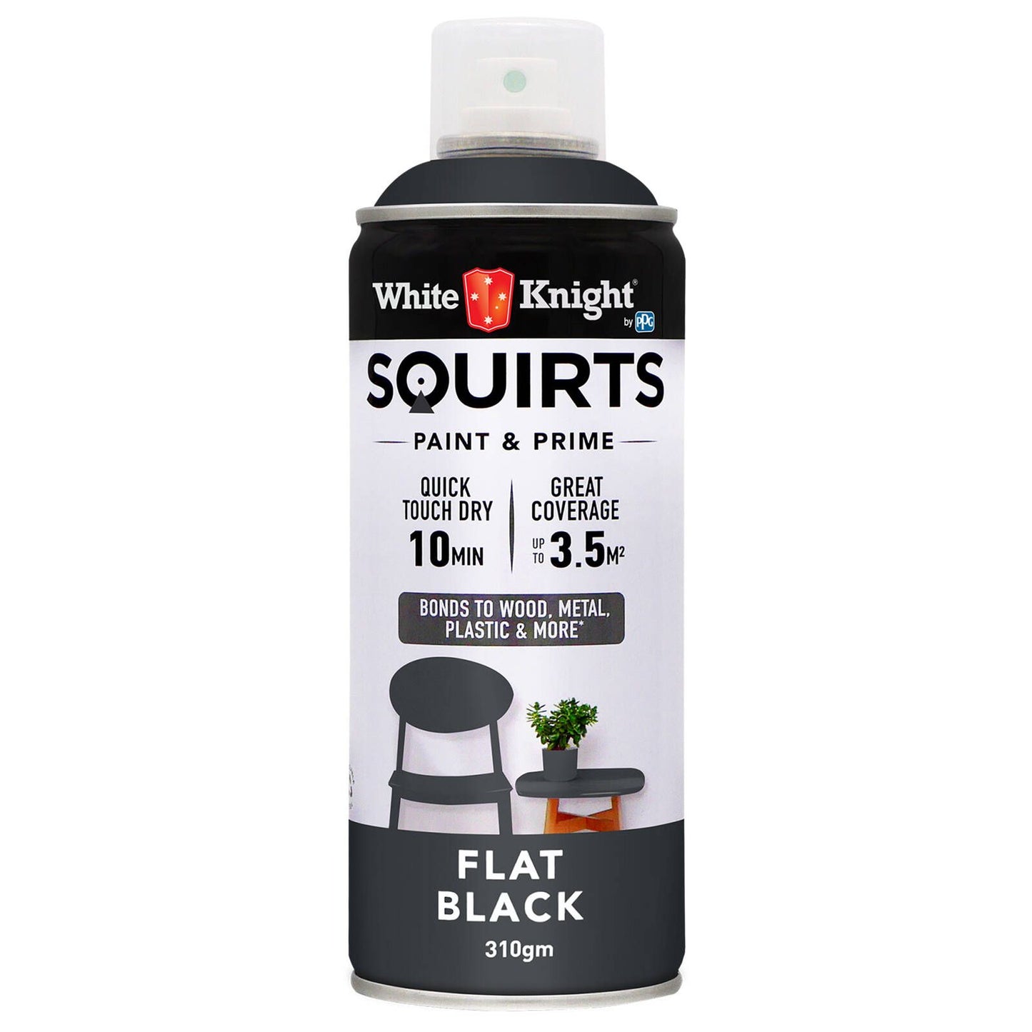 White Knight Squirts Black Flat Spray Paint - 310g