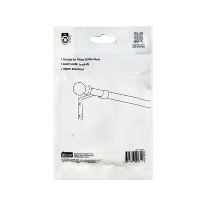 Windoware White Metal Single Curtain Unstayed Bracket - 100mm - 2 Pack