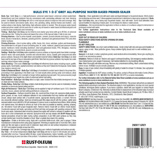 Zinsser Bulls Eye 1-2-3 Undercoat Primer-Sealer Stain Blocker Grey 3.73L