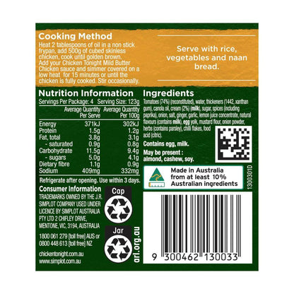 Chicken Tonight Indian Mild Butter Chicken Simmer Sauce - 495g