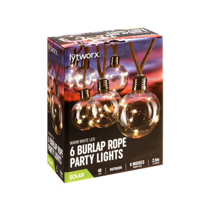 Lytworx Warm White Solar Burlap Rope Lights - 6 Pack - 2.5m
