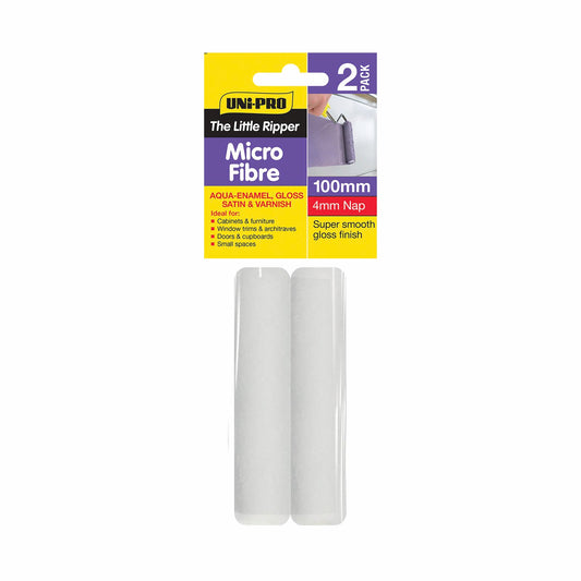 Uni Pro Microfibre Mini Roller Covers - 100mm - 4mm Nap - 2 Pack