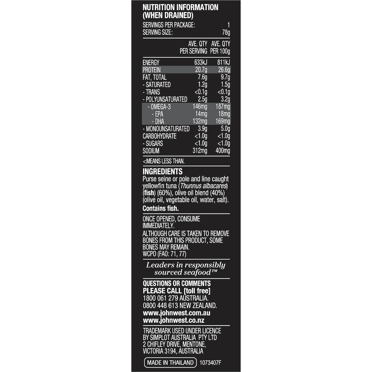 John West Yellowfin Tuna Slices In Olive Oil Blend 125g
