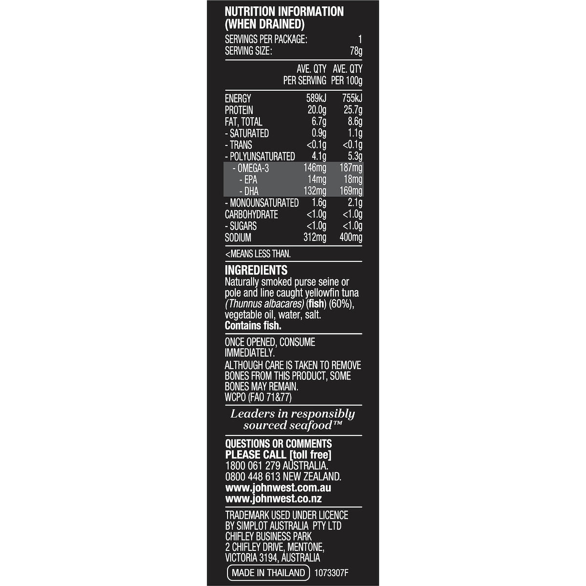 John West Smoked Yellowfin Tuna Slices 125g