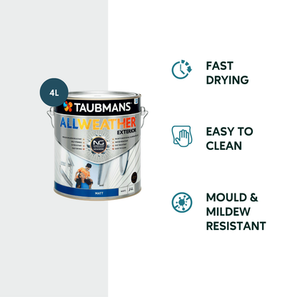 Taubmans All Weather Exterior Paint - 4L - White - Matt