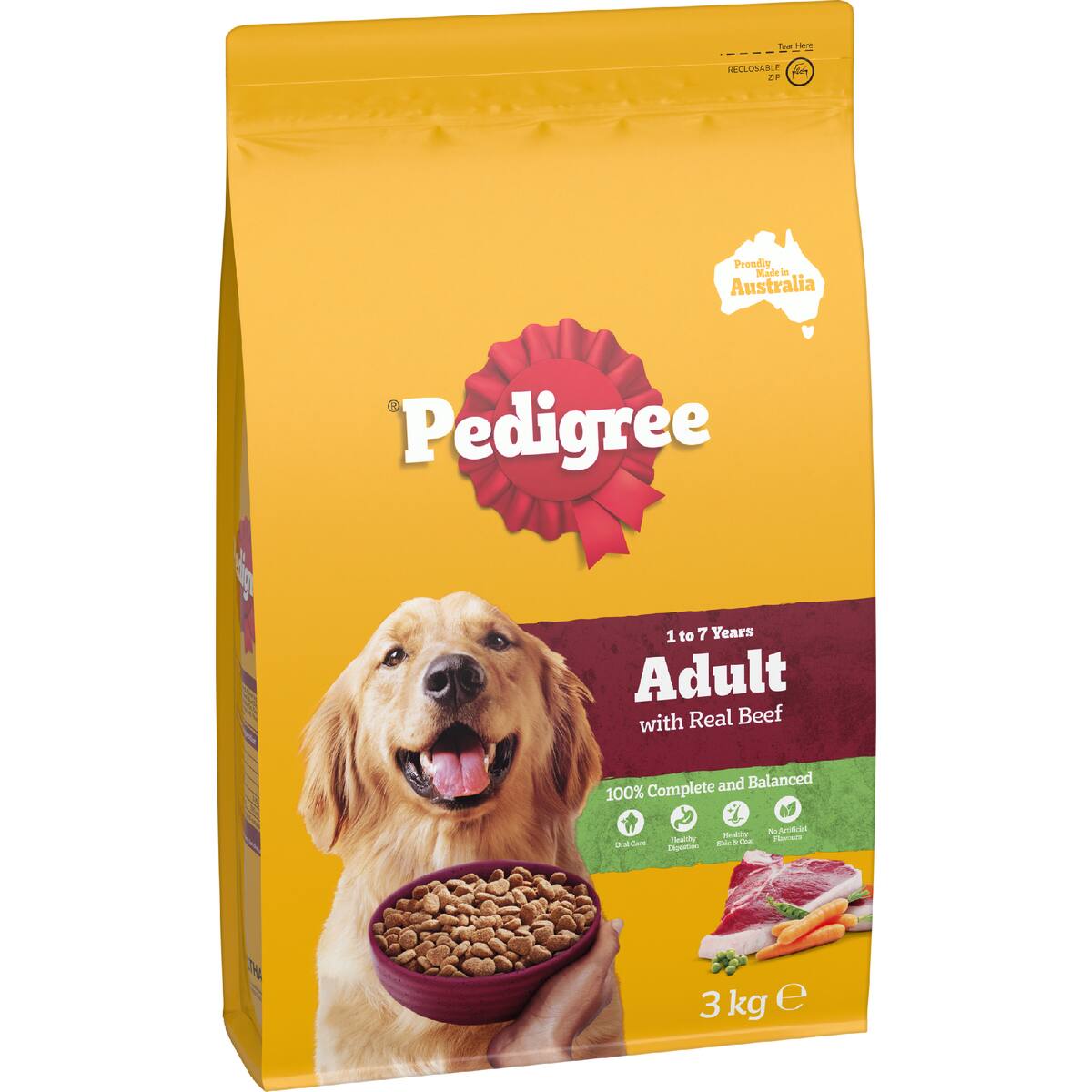 Pedigree Adult Dry Dog Food With Real Beef 3kg