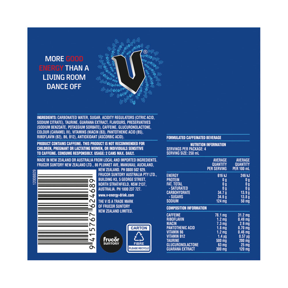 V Blue Energy Drink 4x250ml - 4 pack