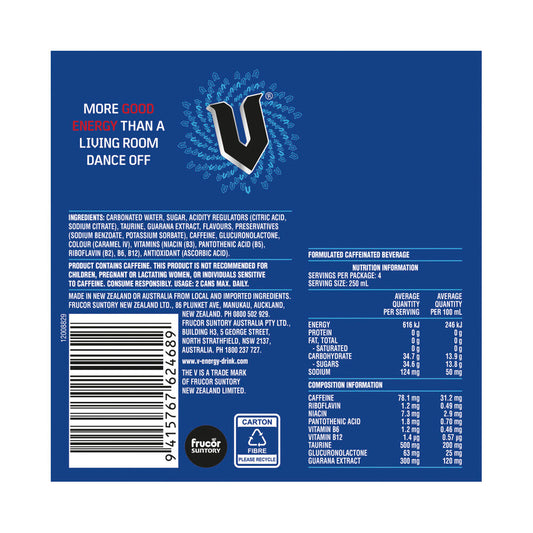 V Blue Energy Drink 4x250ml - 4 pack
