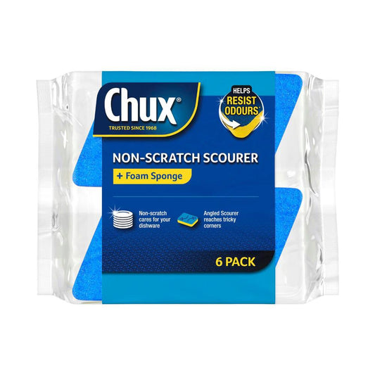Chux Non-scratch Scourer + Foam Sponge - 6 pack
