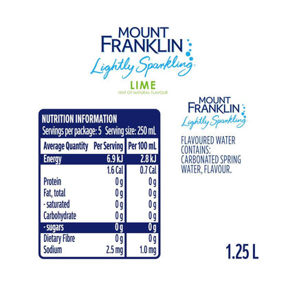 Mount Franklin Lightly Sparkling Water Lime Bottle - 1.25L