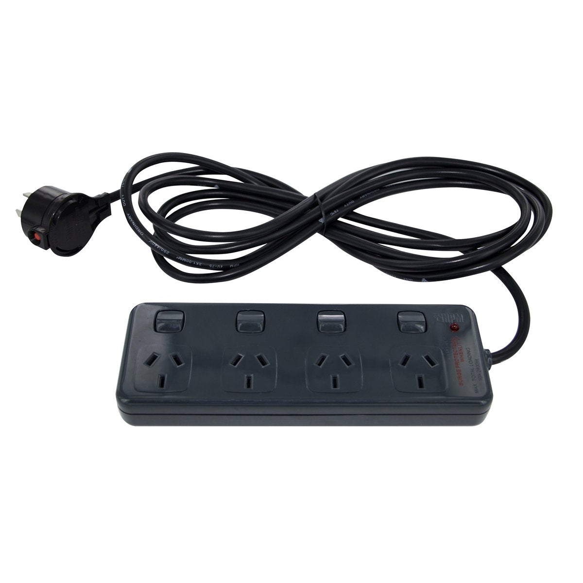 HPM 4 Outlet Powerboard - Charcoal - ABS Plastic - Surge Protection