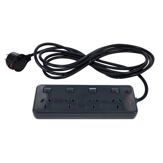HPM 4 Outlet Powerboard - Charcoal - ABS Plastic - Surge Protection