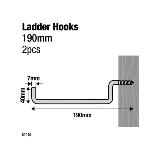 Everhang Ladder Storage Hooks - 190mm x 42mm - Steel PVC Coated - 2 Pack