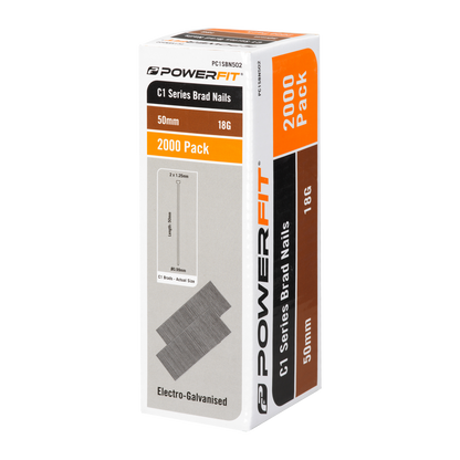 Powerfit C1 Series Brad Nails - 50mm - 2000 Pack