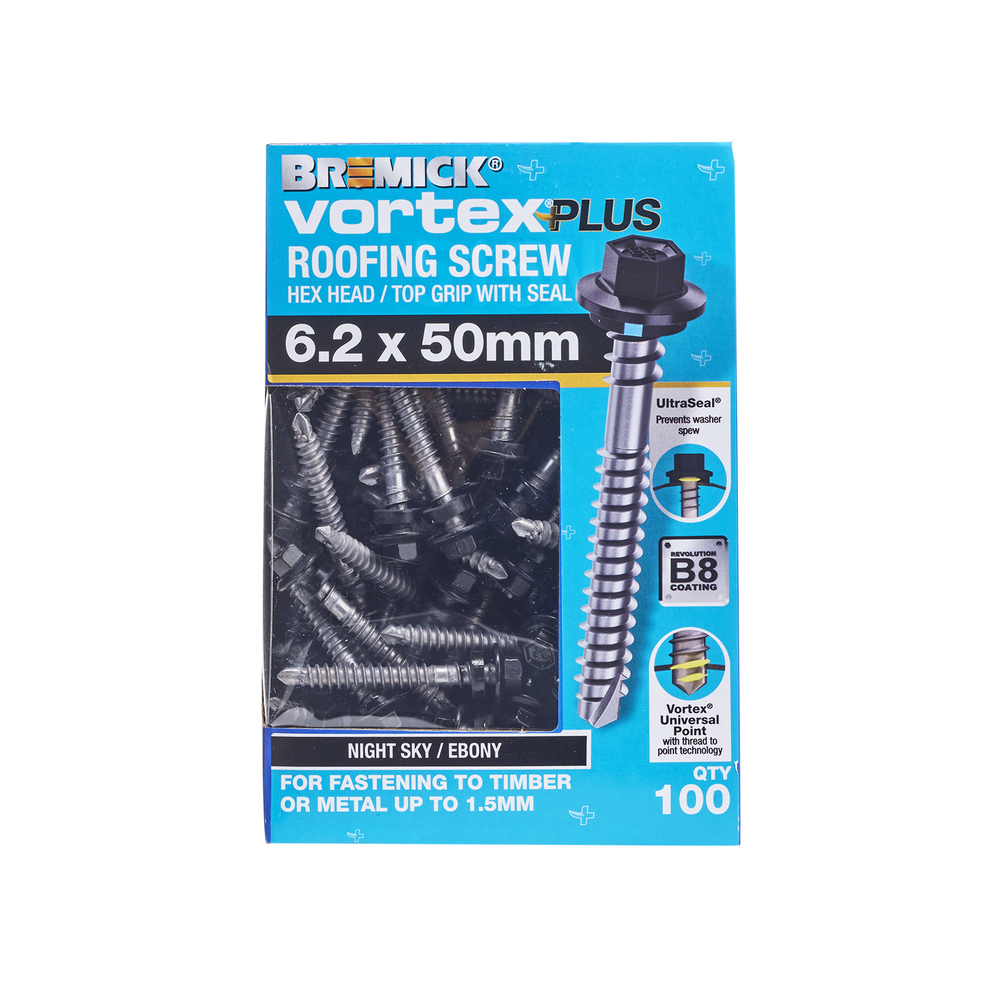 Bremick Vortex Plus Roofing Screw - 6.2 x 50mm - Hex - 100 Pack