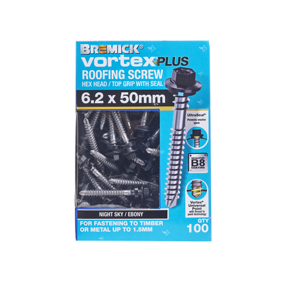 Bremick Vortex Plus Roofing Screw - 6.2 x 50mm - Hex - 100 Pack