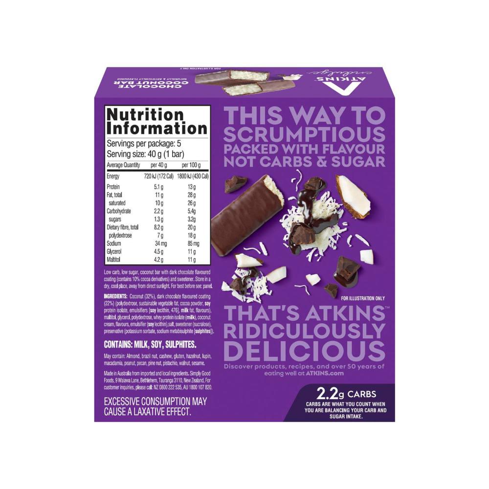 Atkins Low Carb Endulge Bar Chocolate Coconut 5x40g - 200g