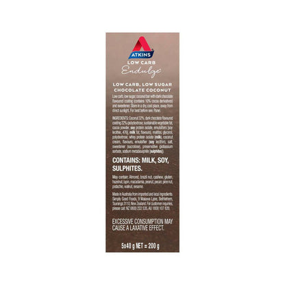Atkins Low Carb Endulge Bar Chocolate Coconut 5x40g - 200g