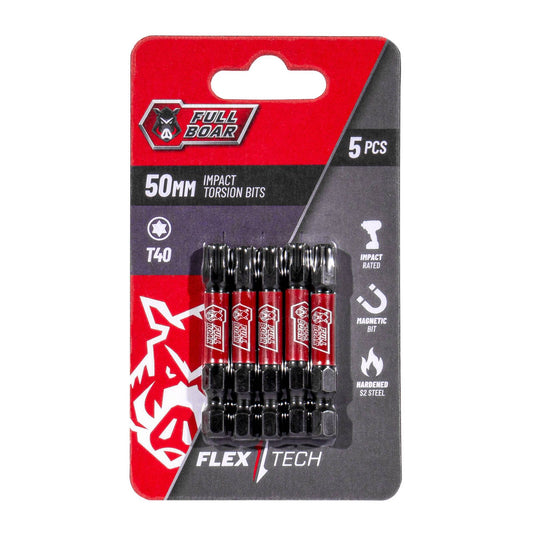 Full Boar Magnetic Impact Torsion Bits Set T40 x 50mm 5 Pack
