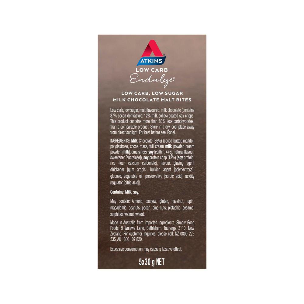 Atkins Endulge Milk Choc Malt Bites 5x30g - 150g