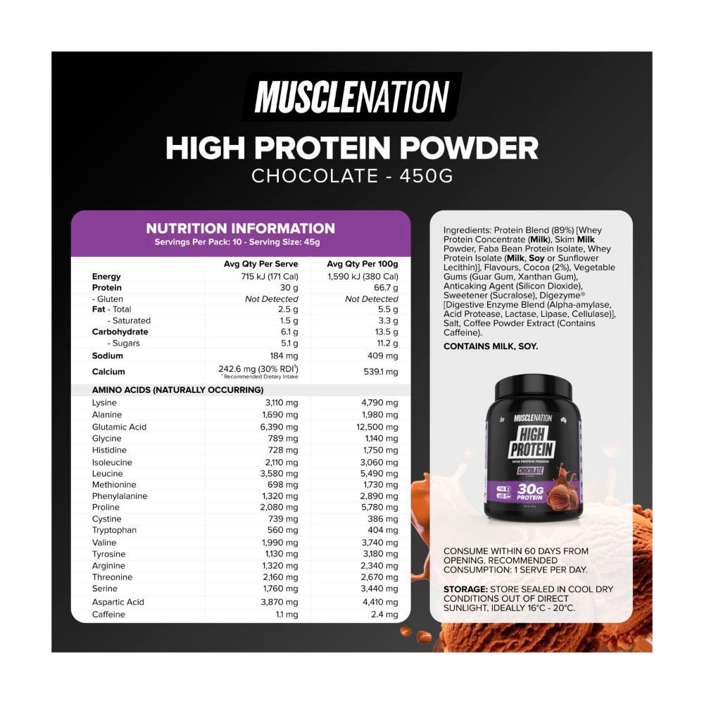 Muscle Nation High Protein Powder Chocolate - 450g
